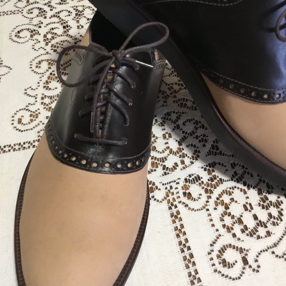 Men's Rockabilly Saddle Oxfords Leather Shoes Black/Tan Brown Size 10.5 NEW - Picture 4 of 10